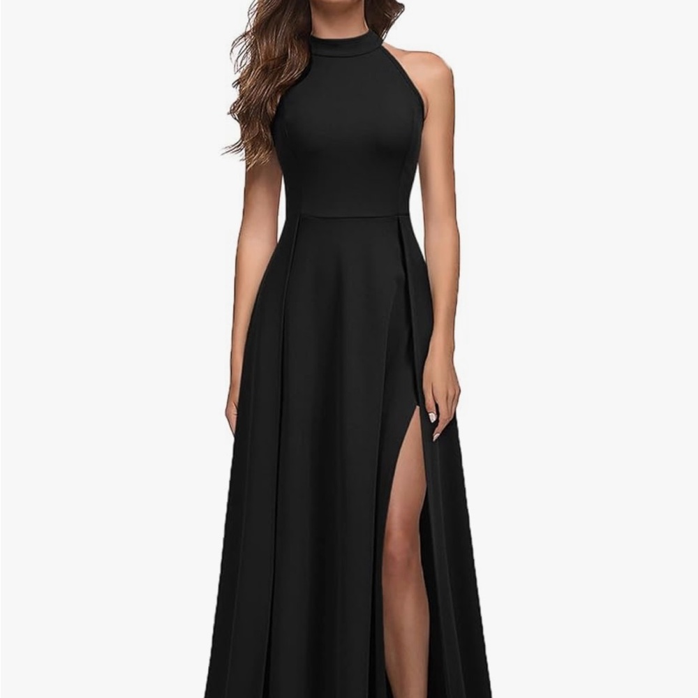 Mushare Chic Black Halter Maxi Dress